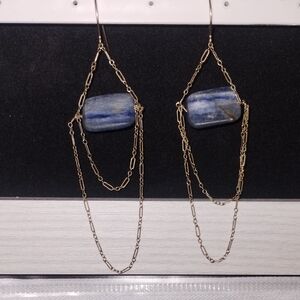 Gold Chain Earrings with Blue Kyanite Stone